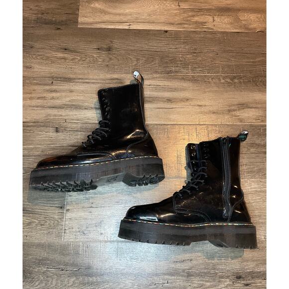 Dr. Martens Jadon Hi Black Combat Boots High Women’s 12 Rainbow Grunge Punk Boho - Picture 3 of 9